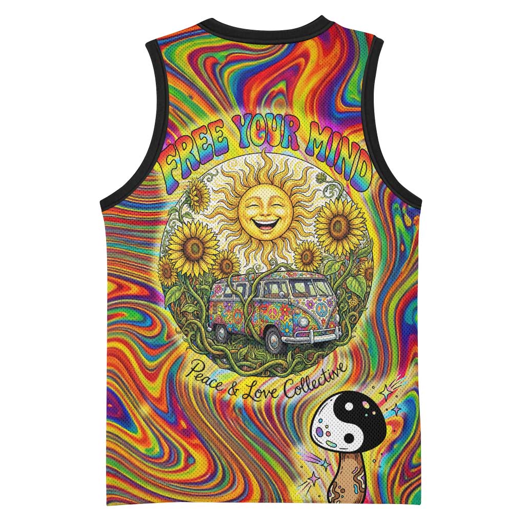 Free Your Mind Peace Love Collective Basketball Jersey Psychedelic Hippie Vibes