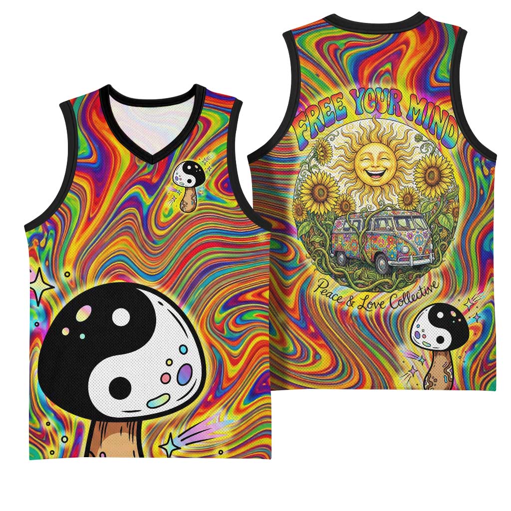Free Your Mind Peace Love Collective Basketball Jersey Psychedelic Hippie Vibes