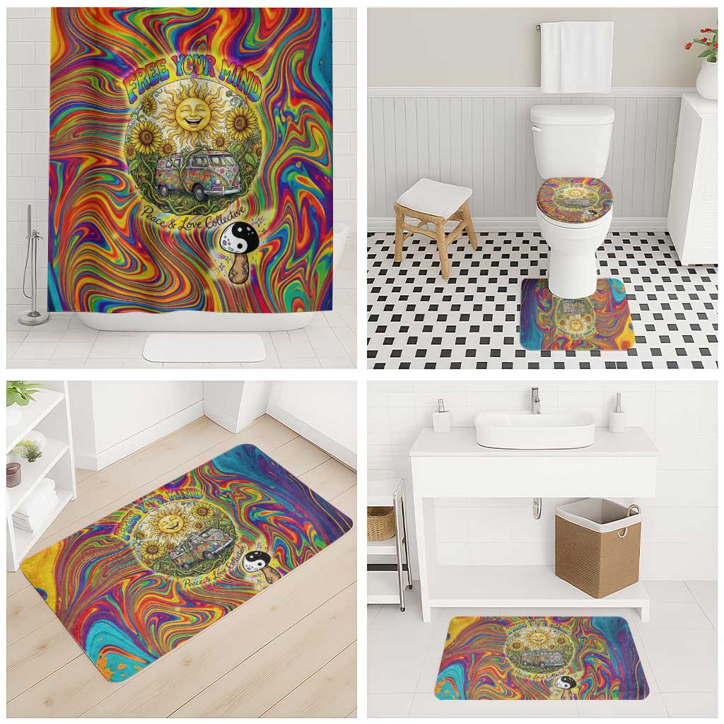 Free Your Mind Peace Love Collective Bathroom Set Psychedelic Hippie Vibes