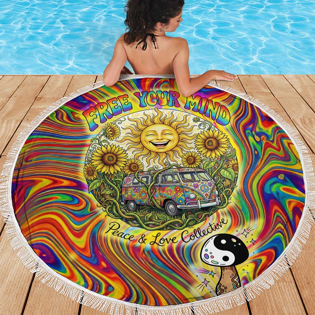 Free Your Mind Peace Love Collective Beach Blanket Psychedelic Hippie Vibes