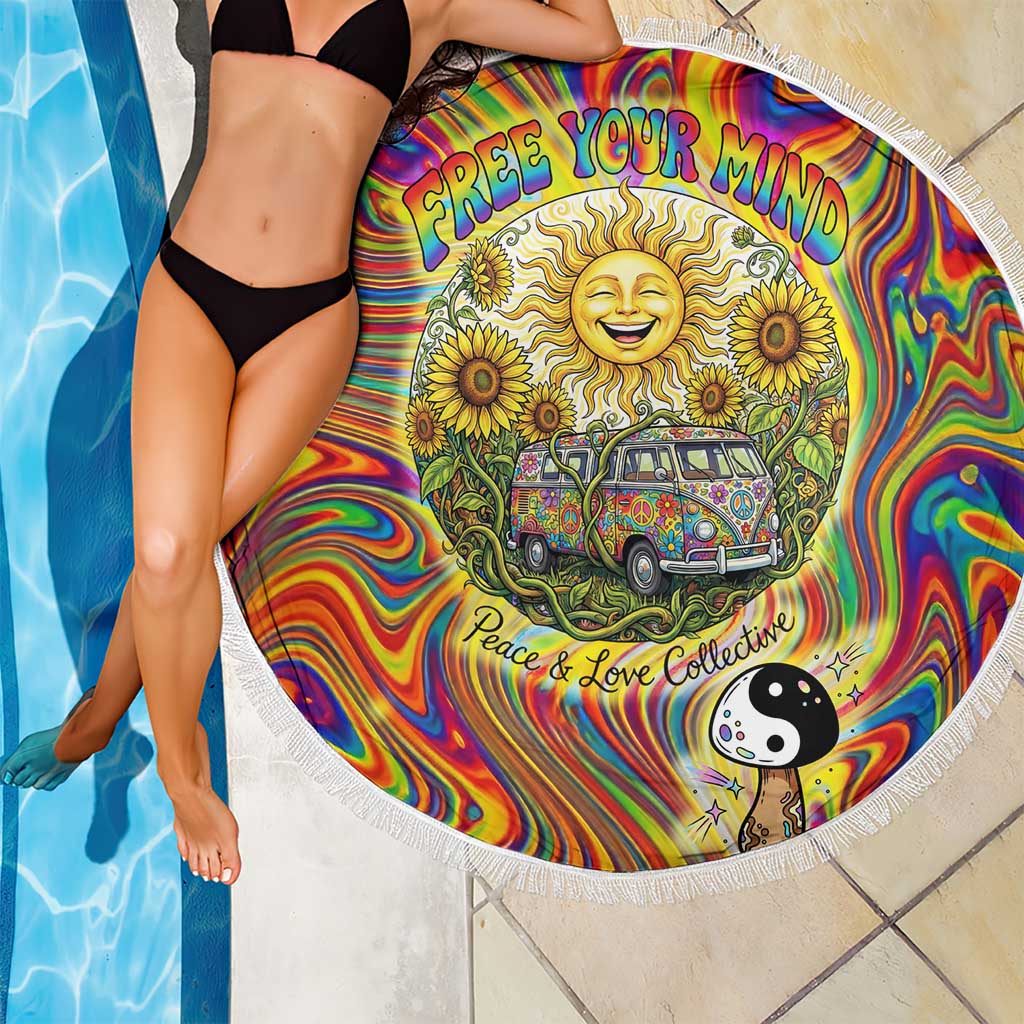 Free Your Mind Peace Love Collective Beach Blanket Psychedelic Hippie Vibes