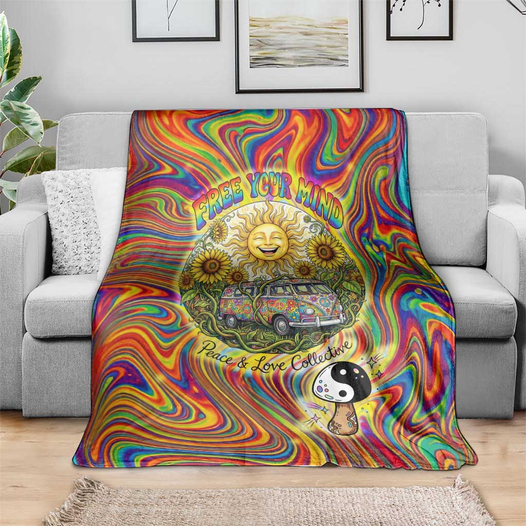 Free Your Mind Peace Love Collective Blanket Psychedelic Hippie Vibes