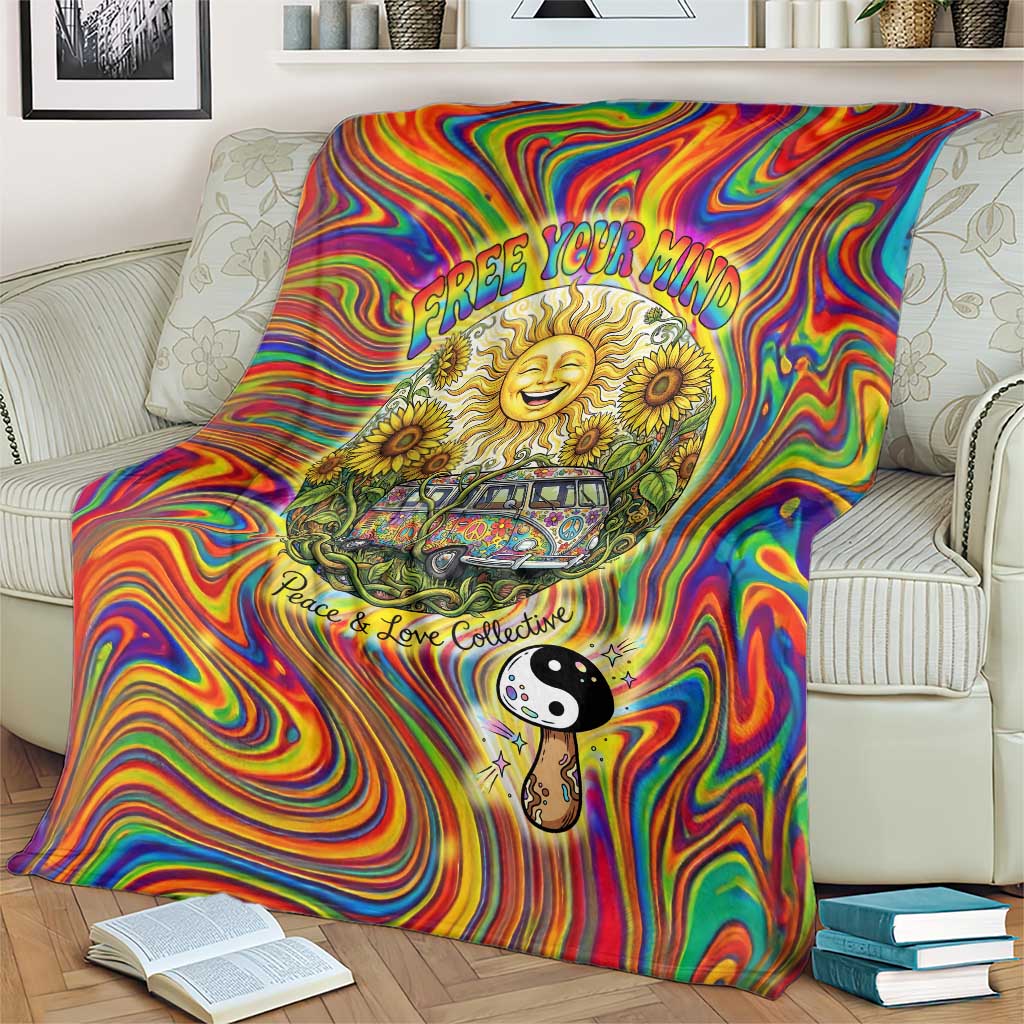 Free Your Mind Peace Love Collective Blanket Psychedelic Hippie Vibes