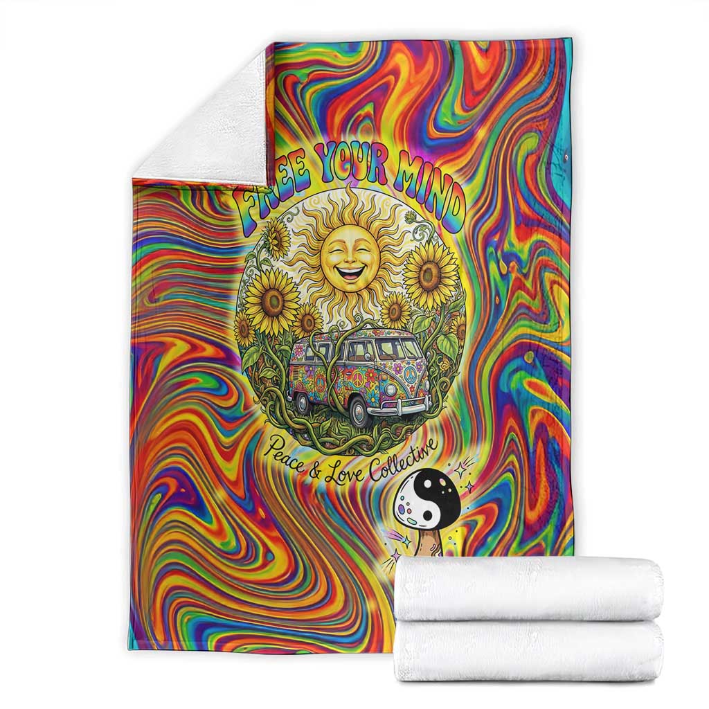Free Your Mind Peace Love Collective Blanket Psychedelic Hippie Vibes