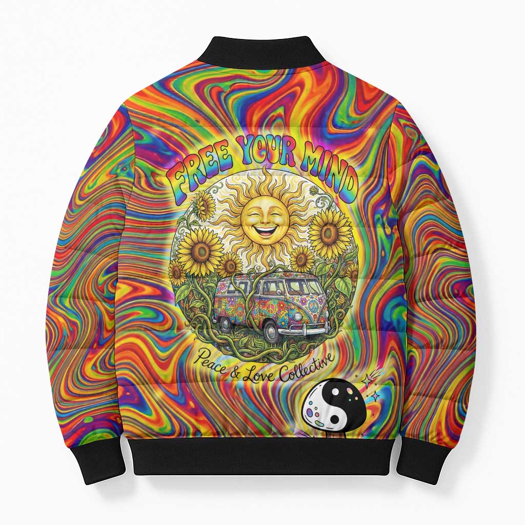 Free Your Mind Peace Love Collective Bomber Puffer Jacket Psychedelic Hippie Vibes