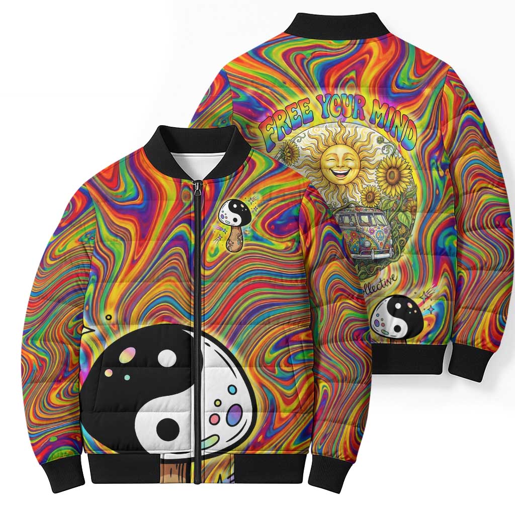 Free Your Mind Peace Love Collective Bomber Puffer Jacket Psychedelic Hippie Vibes