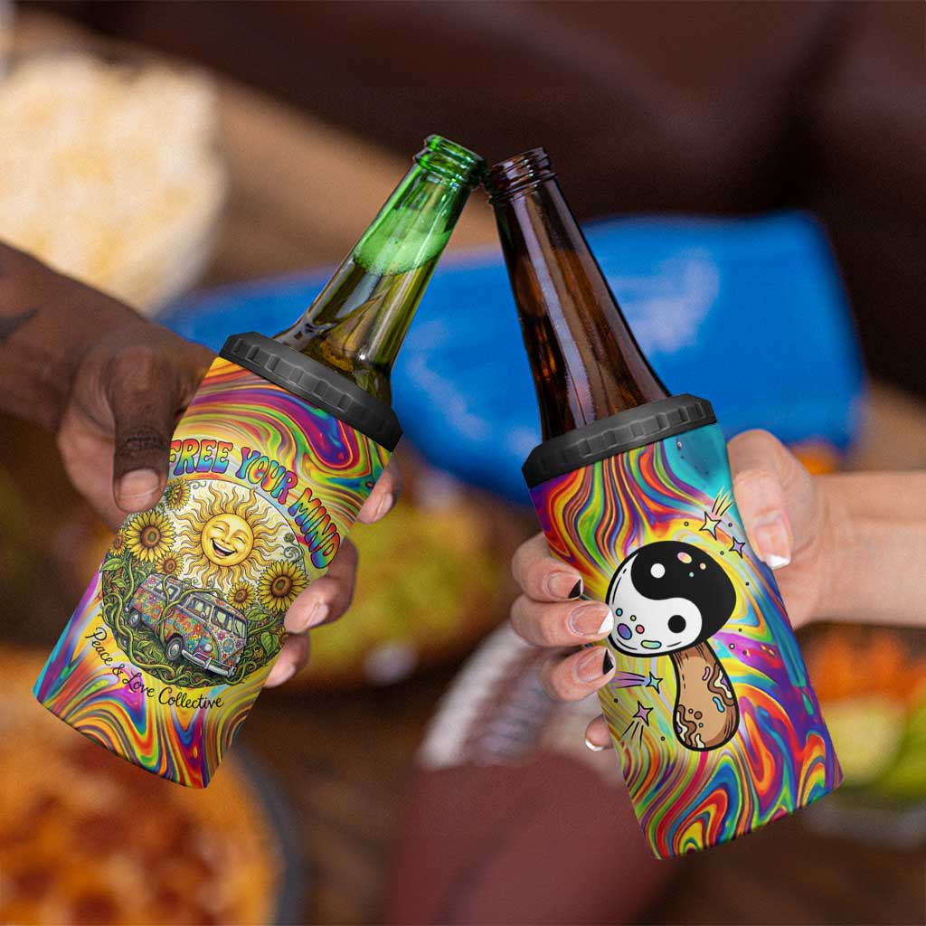 Free Your Mind Peace Love Collective 4 in 1 Can Cooler Tumbler Psychedelic Hippie Vibes