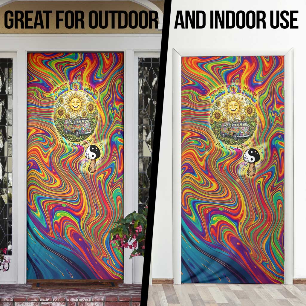 Free Your Mind Peace Love Collective Door Cover Psychedelic Hippie Vibes