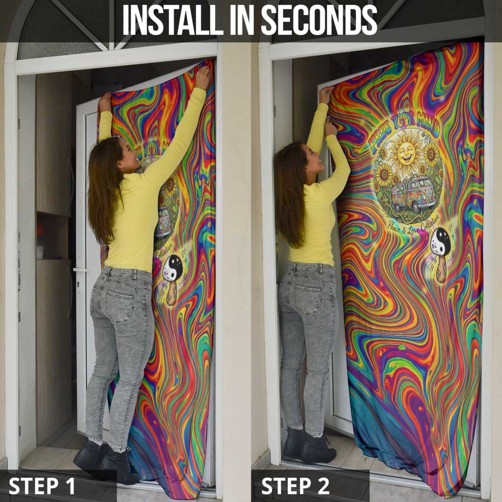 Free Your Mind Peace Love Collective Door Cover Psychedelic Hippie Vibes