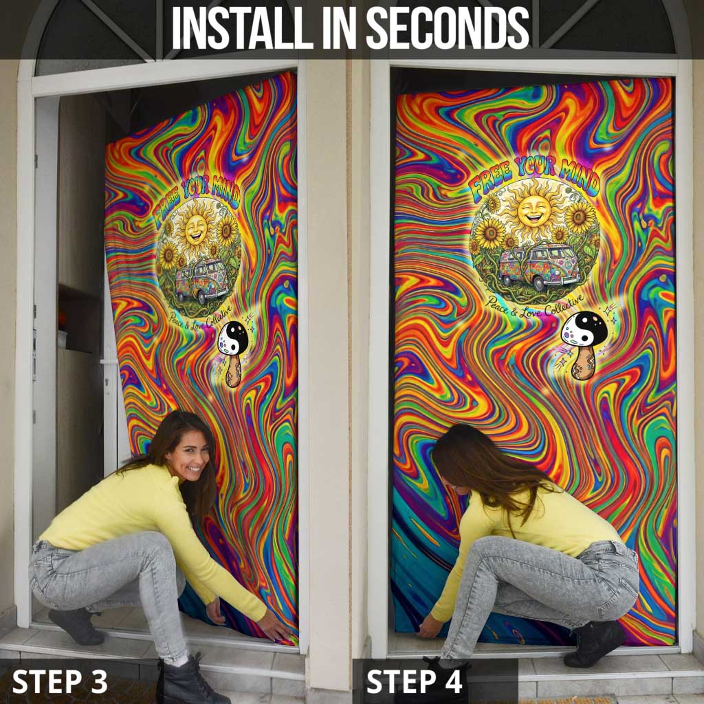 Free Your Mind Peace Love Collective Door Cover Psychedelic Hippie Vibes