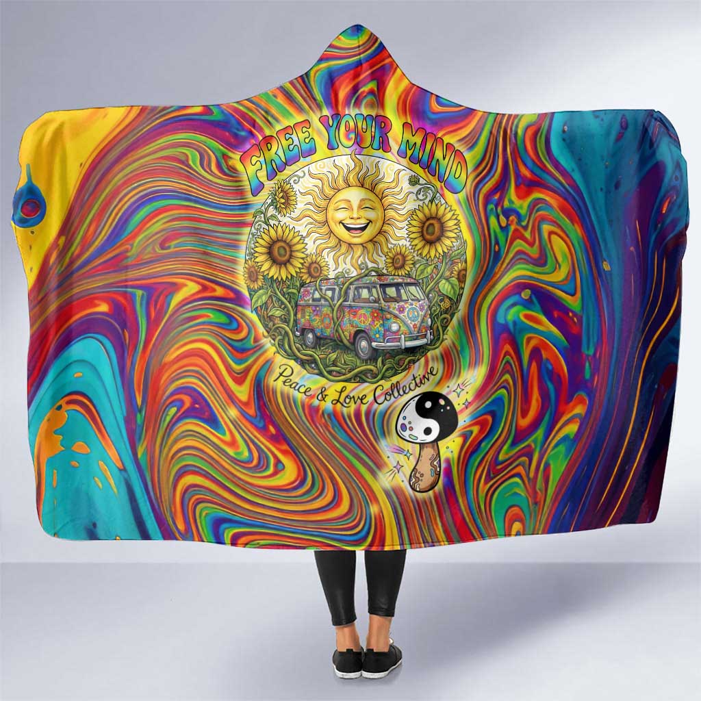 Free Your Mind Peace Love Collective Hooded Blanket Psychedelic Hippie Vibes