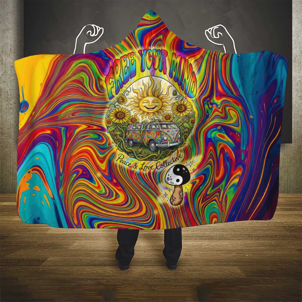 Free Your Mind Peace Love Collective Hooded Blanket Psychedelic Hippie Vibes