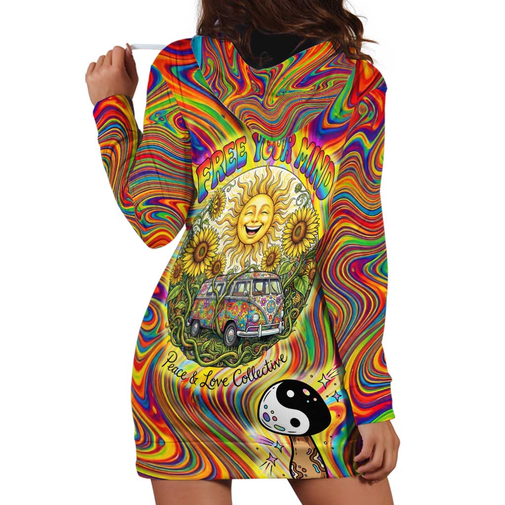 Free Your Mind Peace Love Collective Hoodie Dress Psychedelic Hippie Vibes