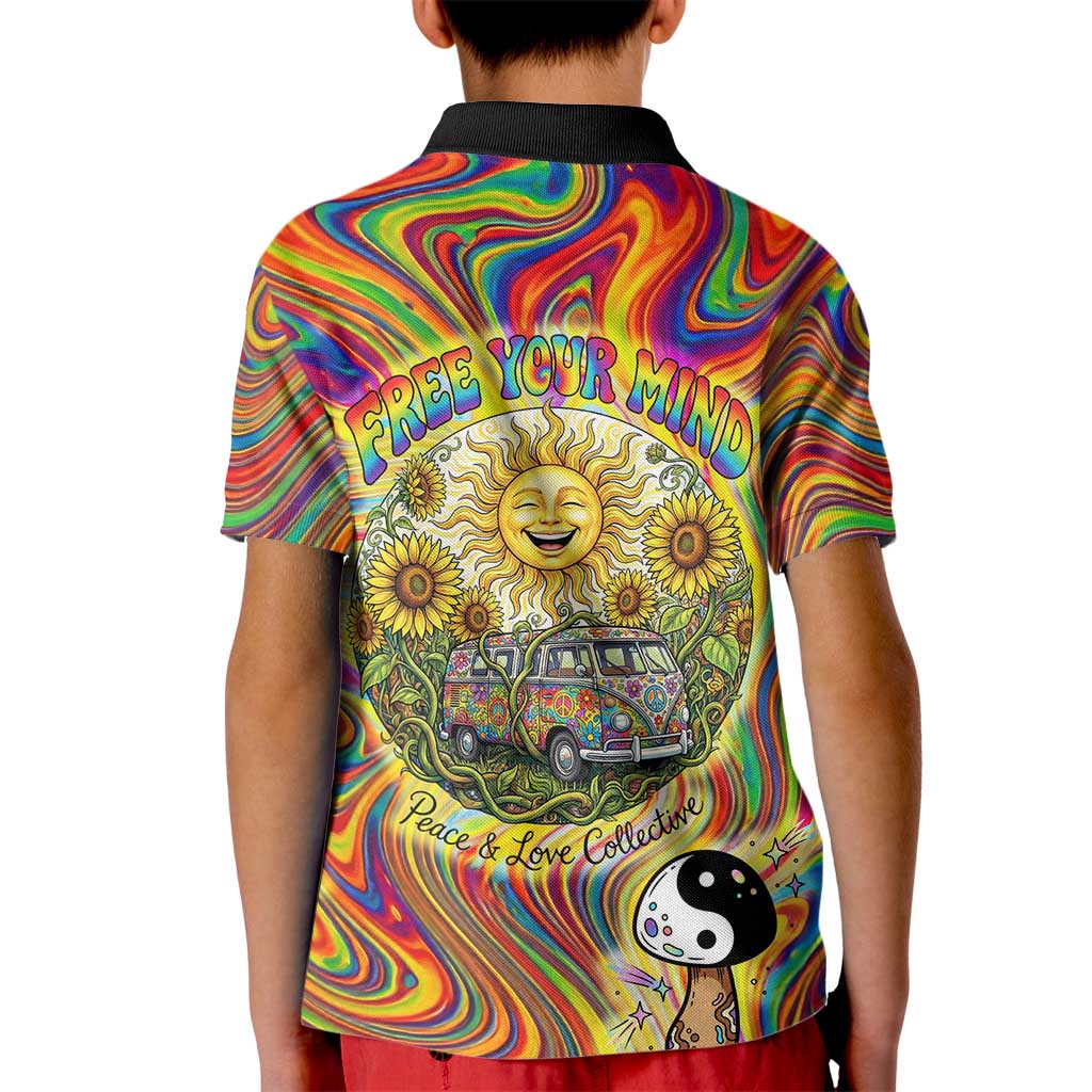 Free Your Mind Peace Love Collective Kid Polo Shirt Psychedelic Hippie Vibes