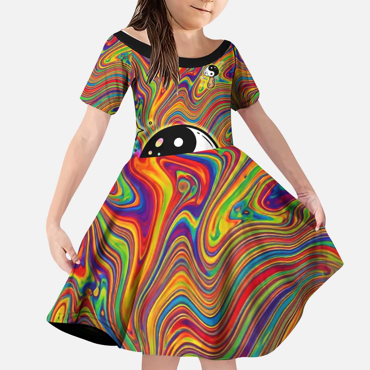 Free Your Mind Peace Love Collective Kid Short Sleeve Dress Psychedelic Hippie Vibes