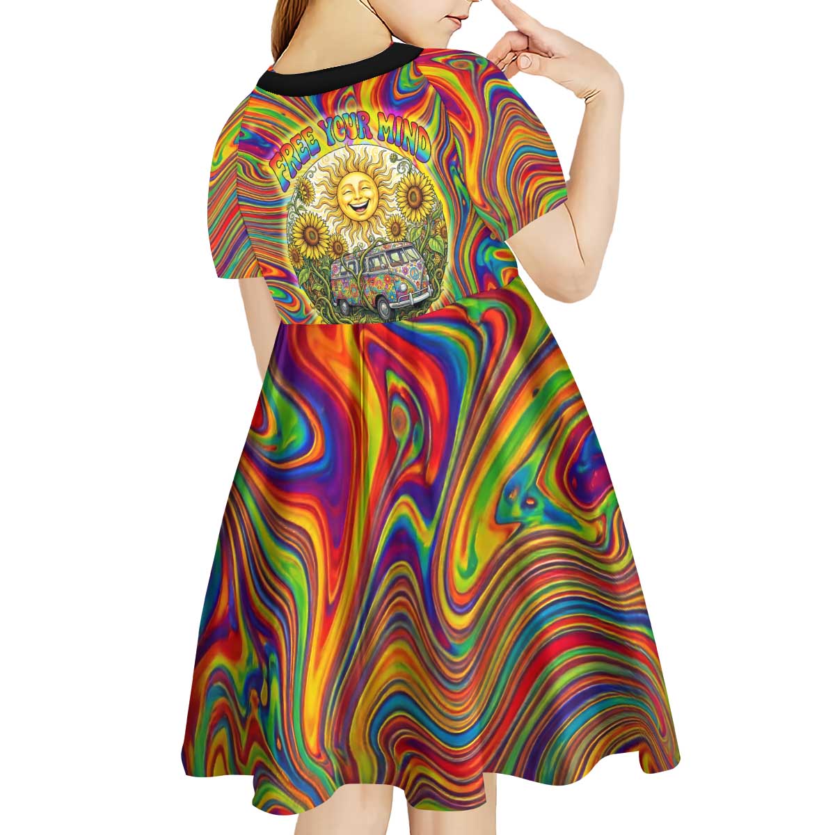 Free Your Mind Peace Love Collective Kid Short Sleeve Dress Psychedelic Hippie Vibes