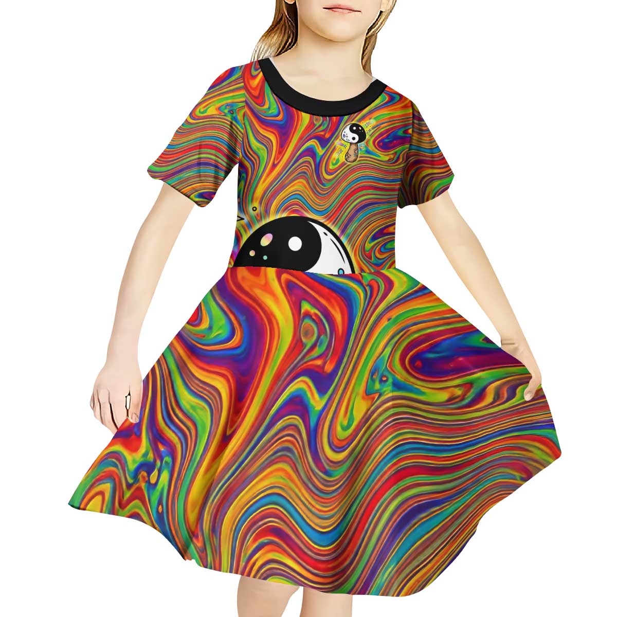 Free Your Mind Peace Love Collective Kid Short Sleeve Dress Psychedelic Hippie Vibes