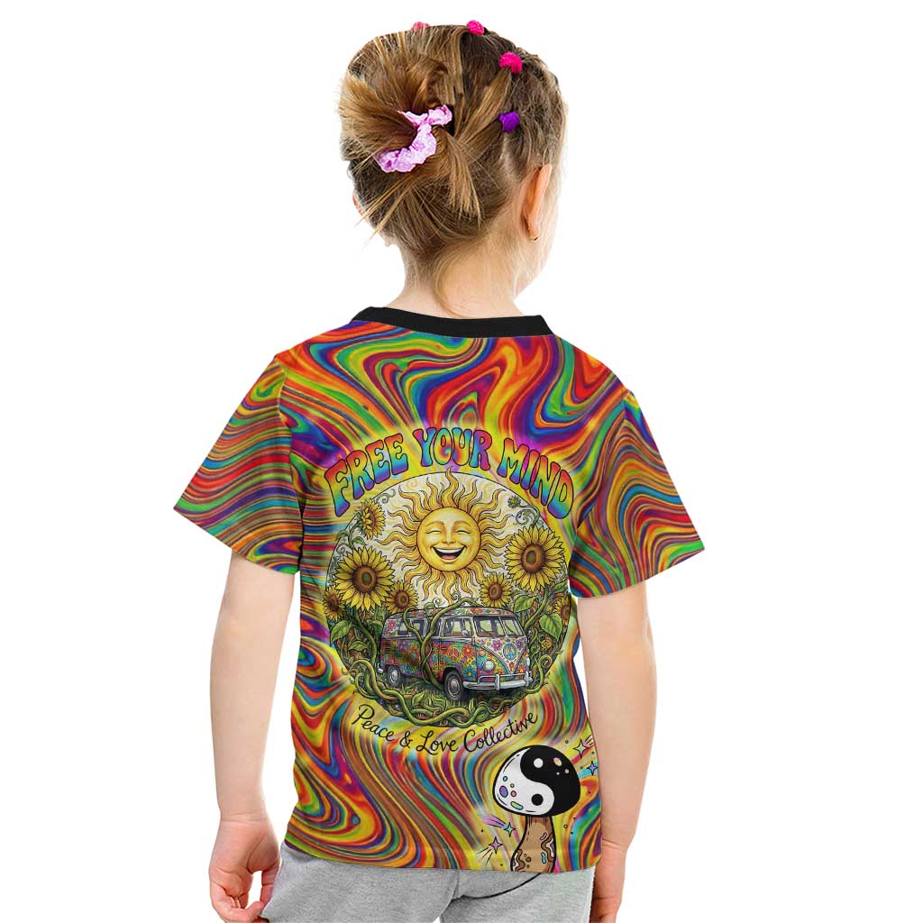Free Your Mind Peace Love Collective Kid T Shirt Psychedelic Hippie Vibes