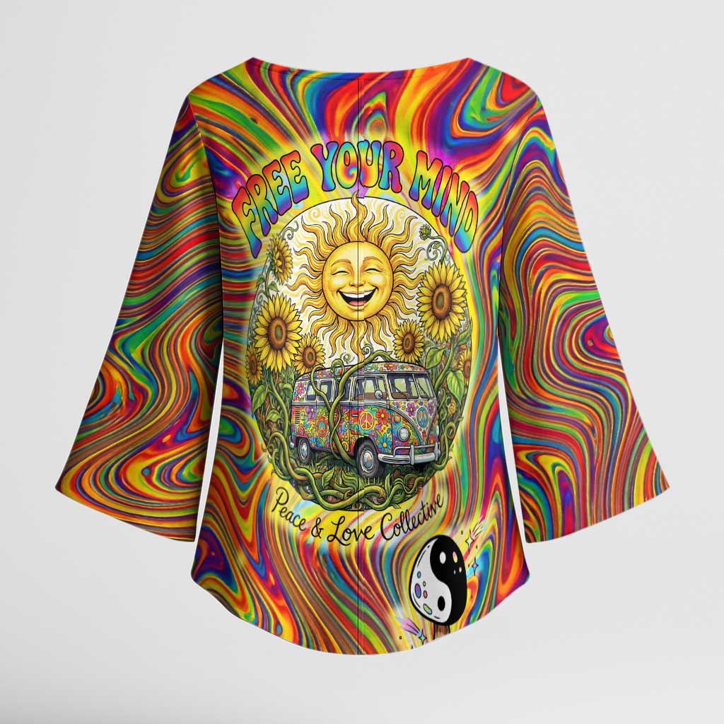 Free Your Mind Peace Love Collective Kimono Sleeve Blouse Psychedelic Hippie Vibes