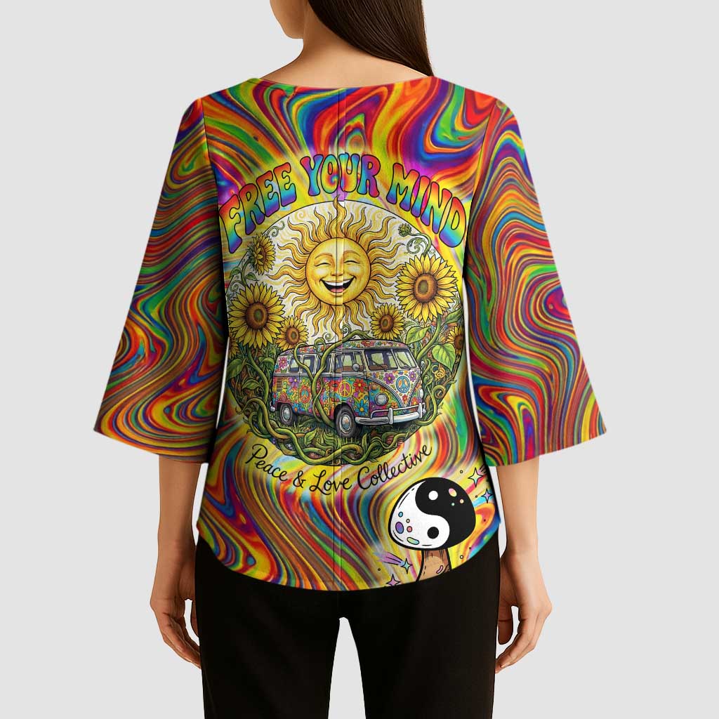 Free Your Mind Peace Love Collective Kimono Sleeve Blouse Psychedelic Hippie Vibes