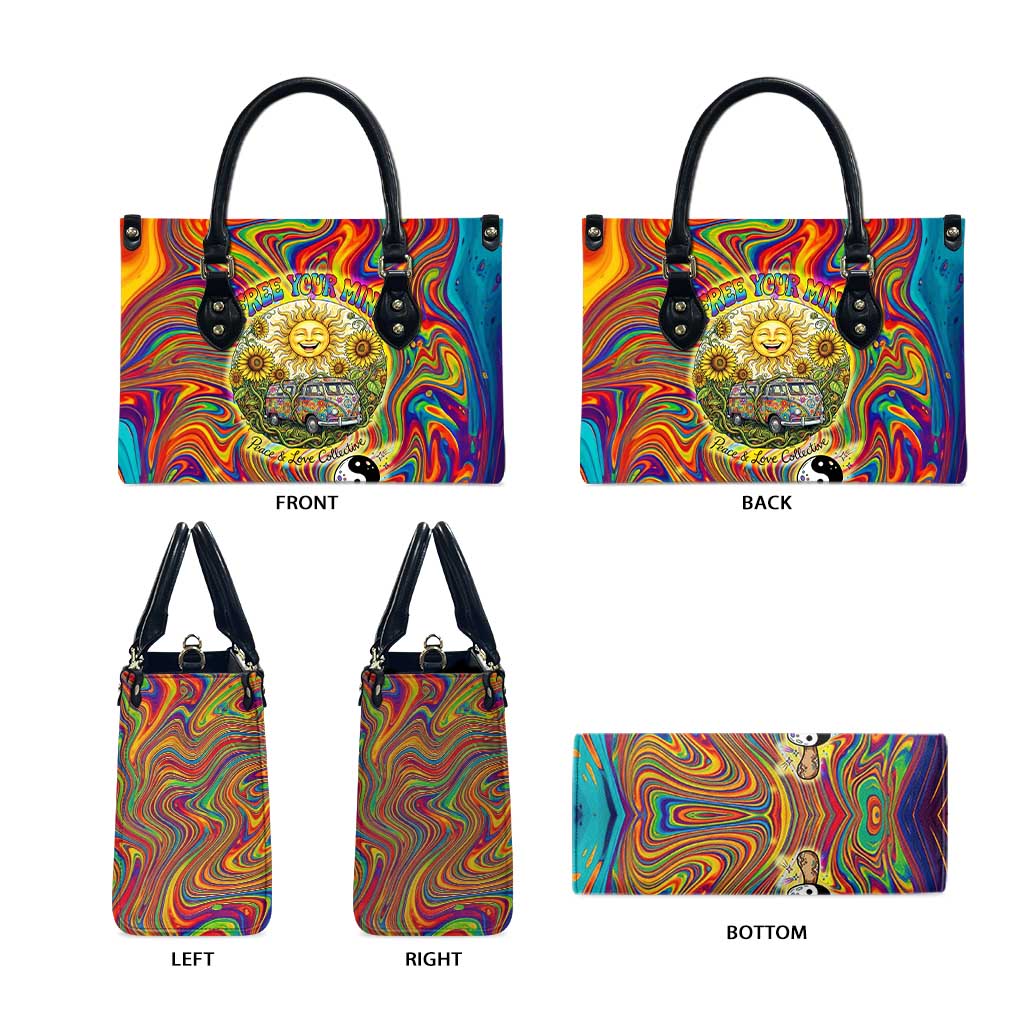 Free Your Mind Peace Love Collective Leather Bag Psychedelic Hippie Vibes
