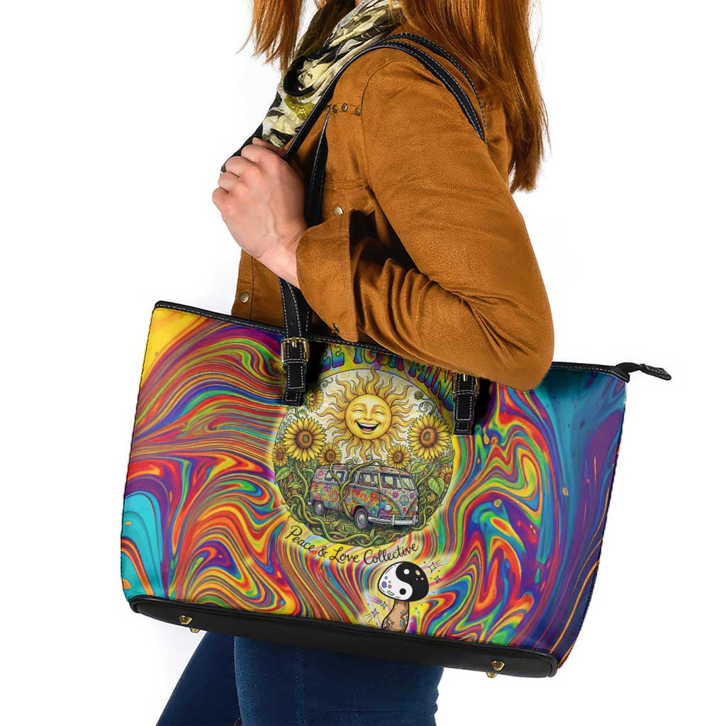 Free Your Mind Peace Love Collective Leather Tote Bag Psychedelic Hippie Vibes