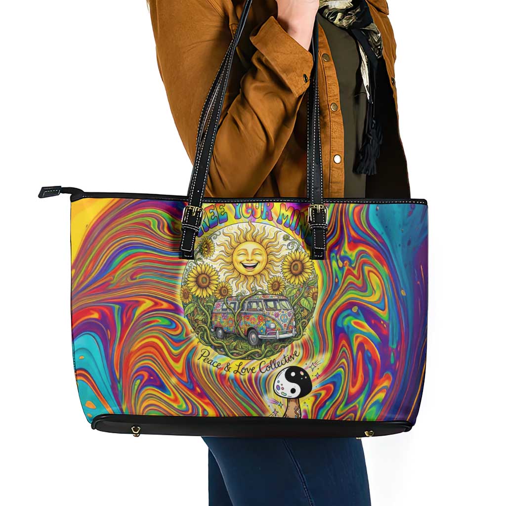 Free Your Mind Peace Love Collective Leather Tote Bag Psychedelic Hippie Vibes