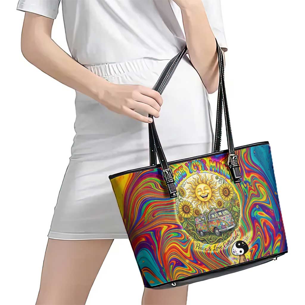 Free Your Mind Peace Love Collective Leather Tote Bag Psychedelic Hippie Vibes