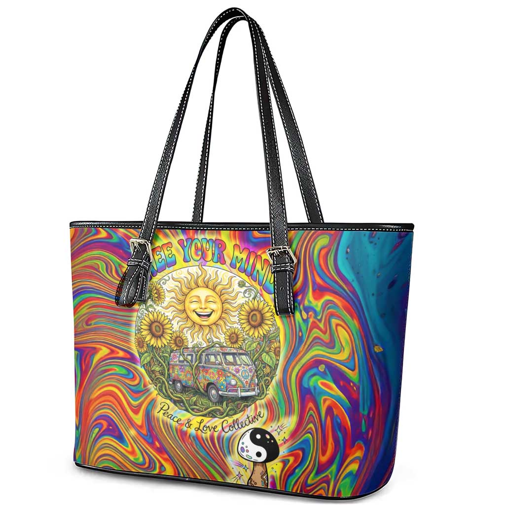 Free Your Mind Peace Love Collective Leather Tote Bag Psychedelic Hippie Vibes