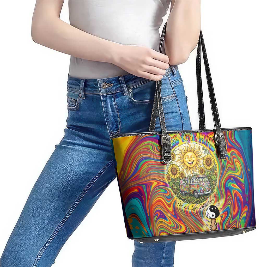 Free Your Mind Peace Love Collective Leather Tote Bag Psychedelic Hippie Vibes