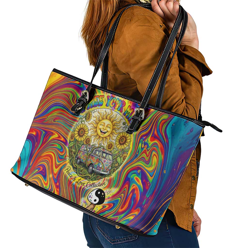 Free Your Mind Peace Love Collective Leather Tote Bag Psychedelic Hippie Vibes
