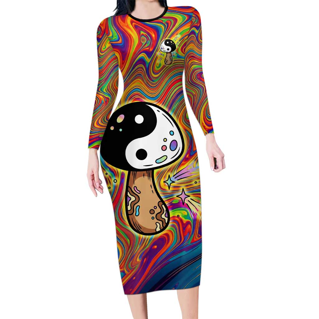 Free Your Mind Peace Love Collective Long Sleeve Bodycon Dress Psychedelic Hippie Vibes