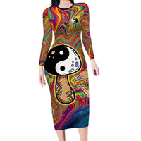 Free Your Mind Peace Love Collective Long Sleeve Bodycon Dress Psychedelic Hippie Vibes