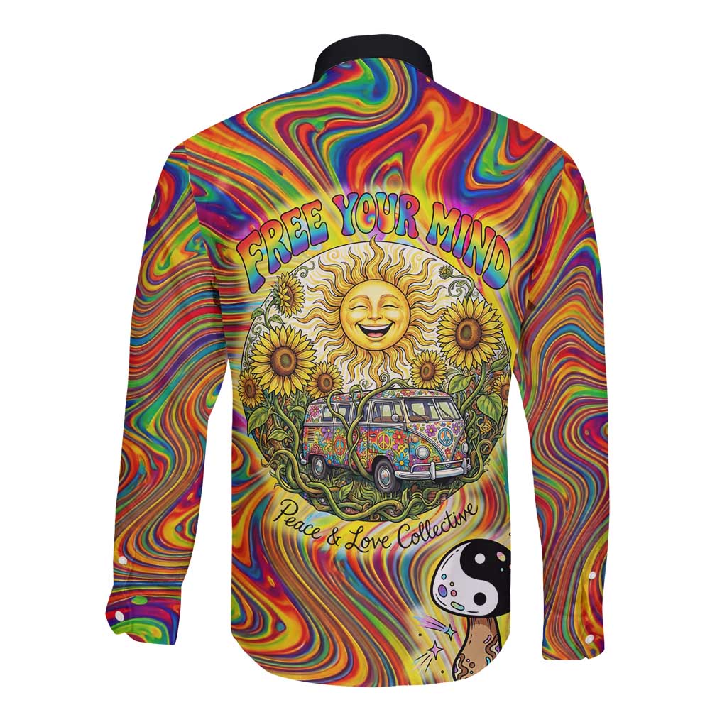 Free Your Mind Peace Love Collective Long Sleeve Button Shirt Psychedelic Hippie Vibes