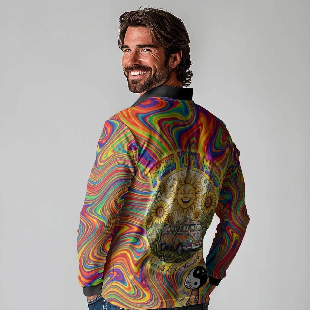 Free Your Mind Peace Love Collective Long Sleeve Polo Shirt Psychedelic Hippie Vibes