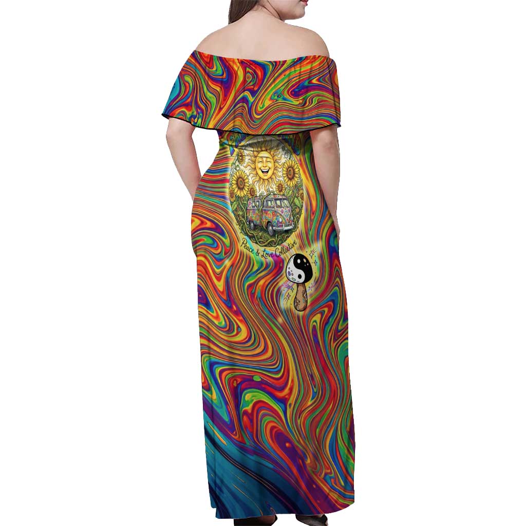 Free Your Mind Peace Love Collective Off Shoulder Maxi Dress Psychedelic Hippie Vibes