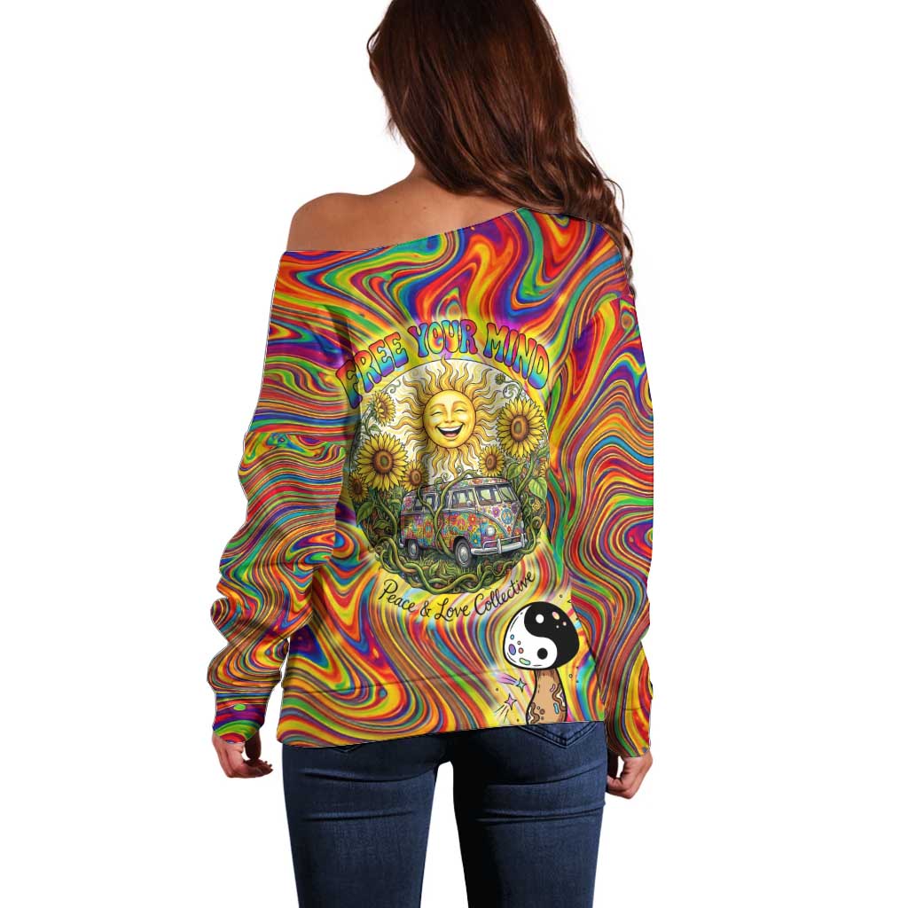 Free Your Mind Peace Love Collective Off Shoulder Sweater Psychedelic Hippie Vibes