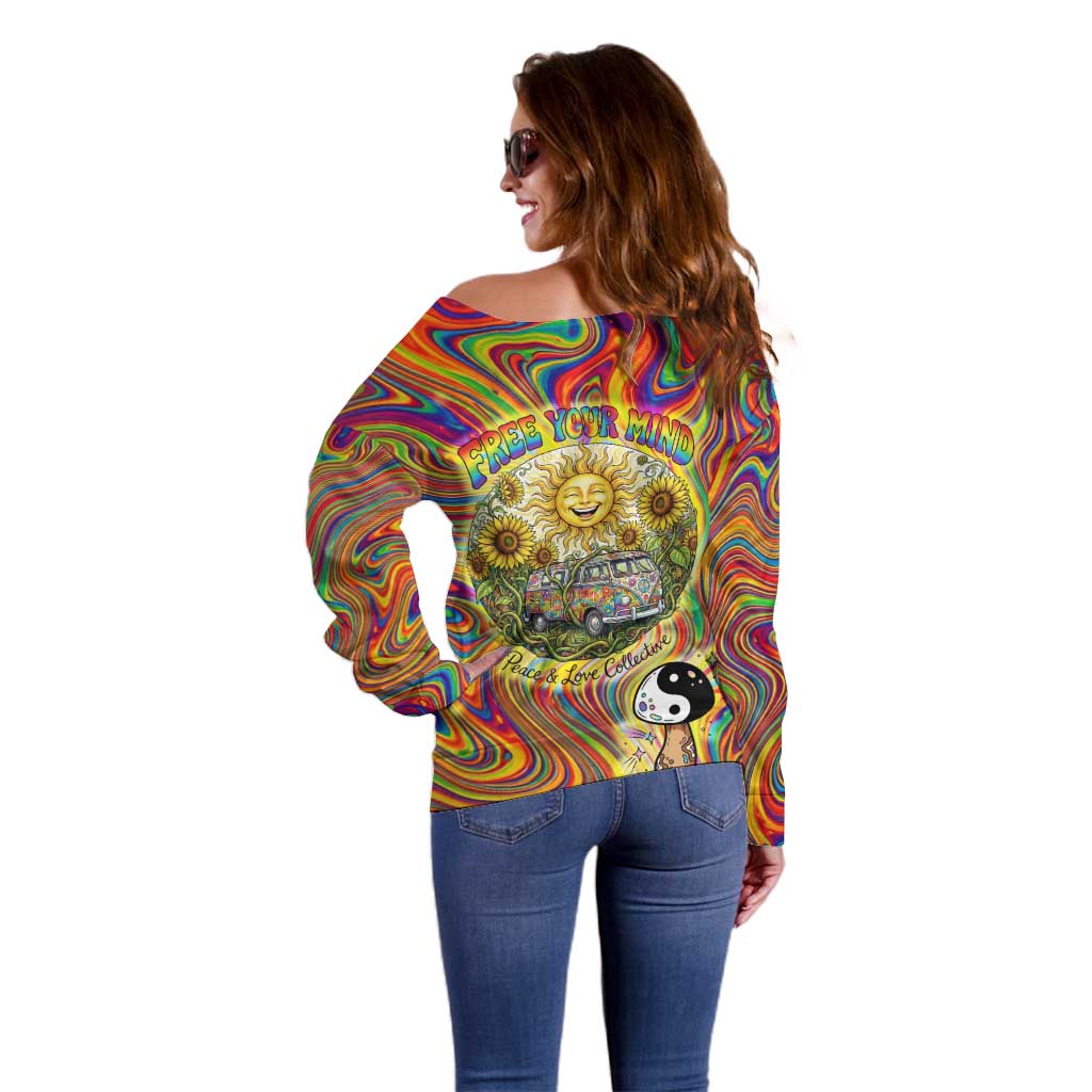 Free Your Mind Peace Love Collective Off Shoulder Sweater Psychedelic Hippie Vibes