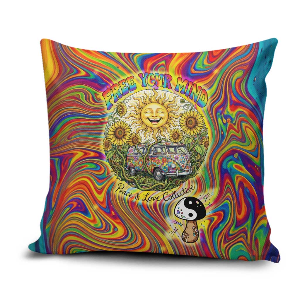 Free Your Mind Peace Love Collective Pillow Cover Psychedelic Hippie Vibes