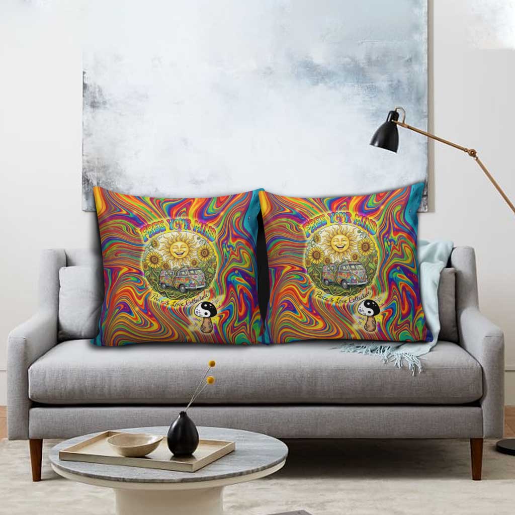 Free Your Mind Peace Love Collective Pillow Cover Psychedelic Hippie Vibes