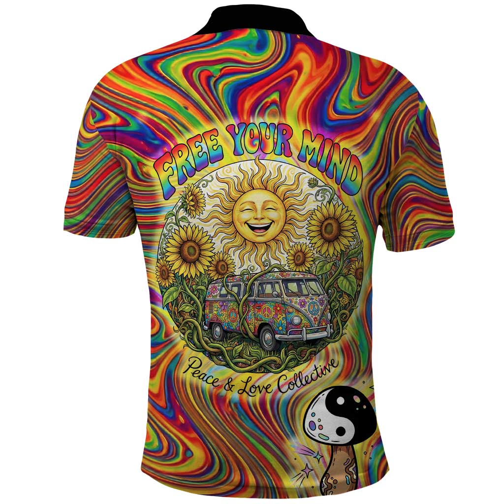 Free Your Mind Peace Love Collective Polo Shirt Psychedelic Hippie Vibes
