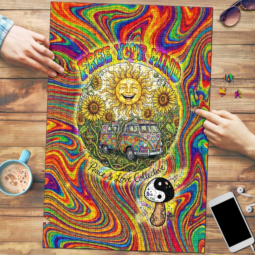 Free Your Mind Peace Love Collective Puzzle Psychedelic Hippie Vibes