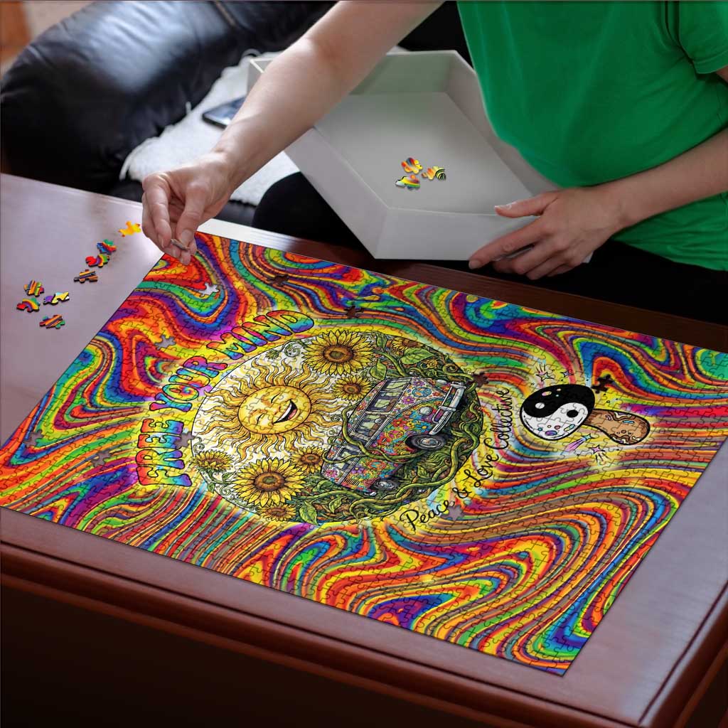 Free Your Mind Peace Love Collective Puzzle Psychedelic Hippie Vibes