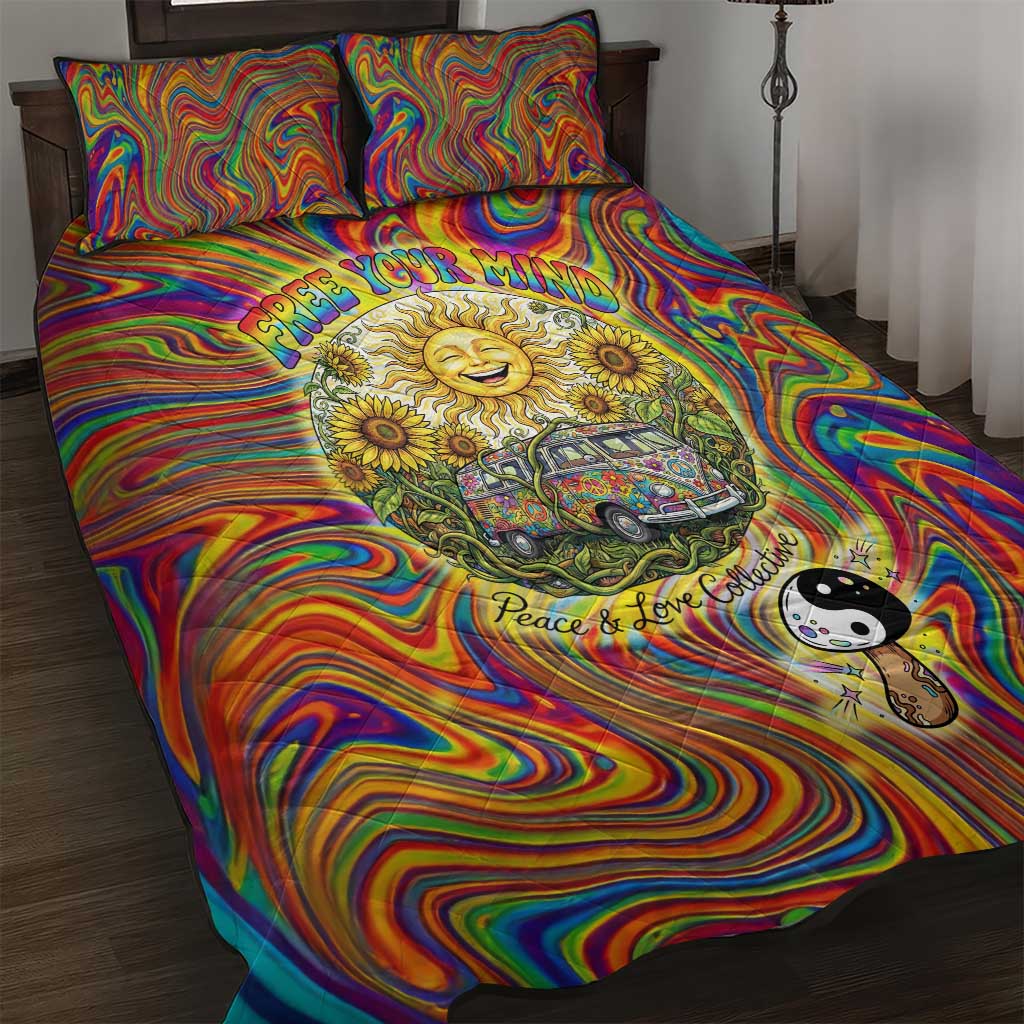 Free Your Mind Peace Love Collective Quilt Bed Set Psychedelic Hippie Vibes