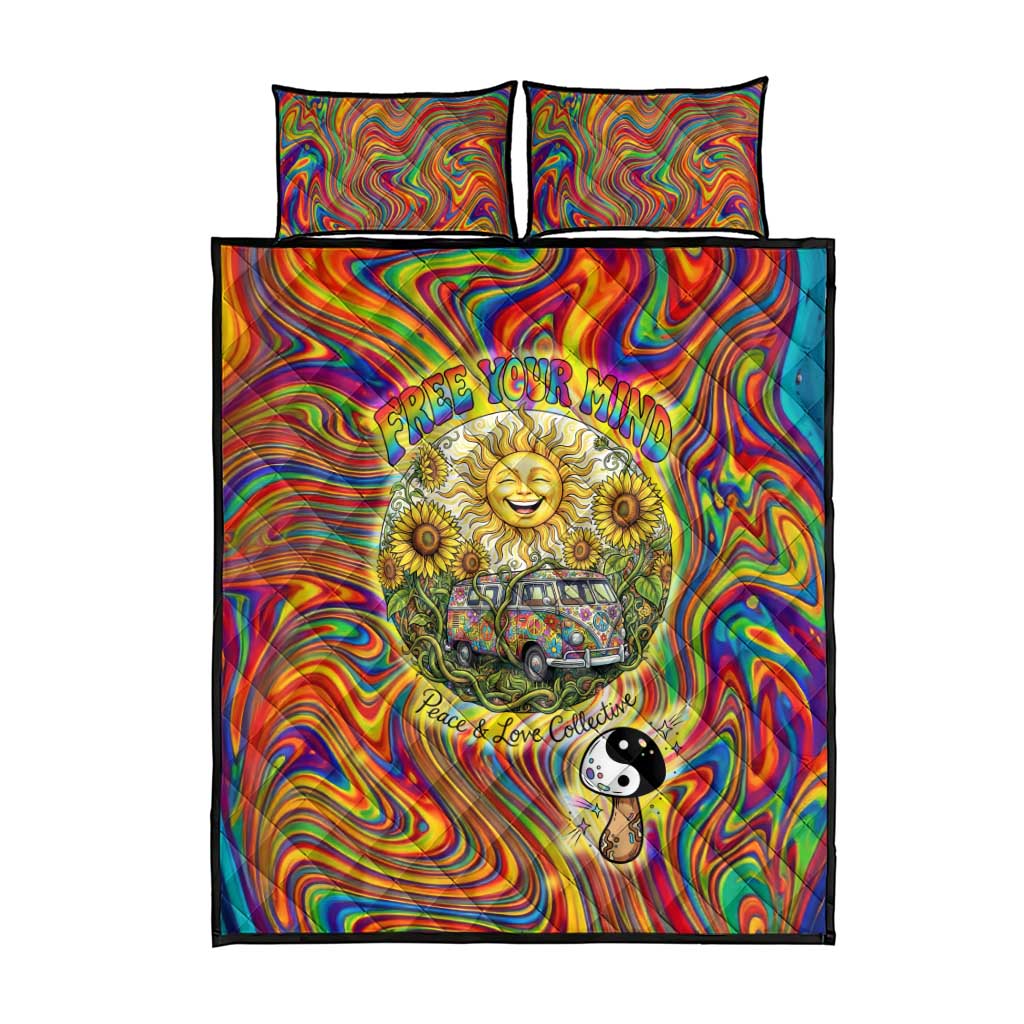 Free Your Mind Peace Love Collective Quilt Bed Set Psychedelic Hippie Vibes