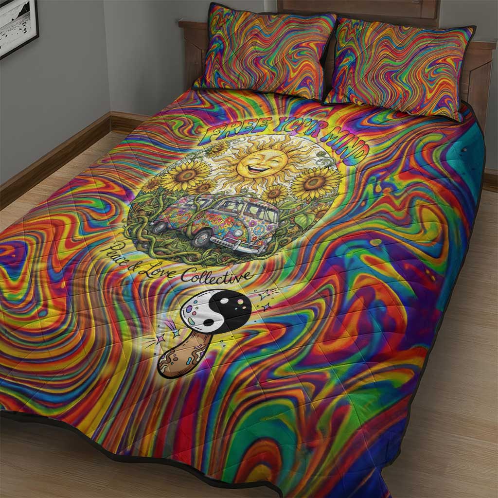 Free Your Mind Peace Love Collective Quilt Bed Set Psychedelic Hippie Vibes