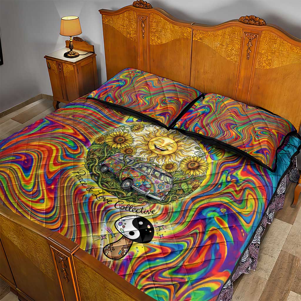 Free Your Mind Peace Love Collective Quilt Bed Set Psychedelic Hippie Vibes