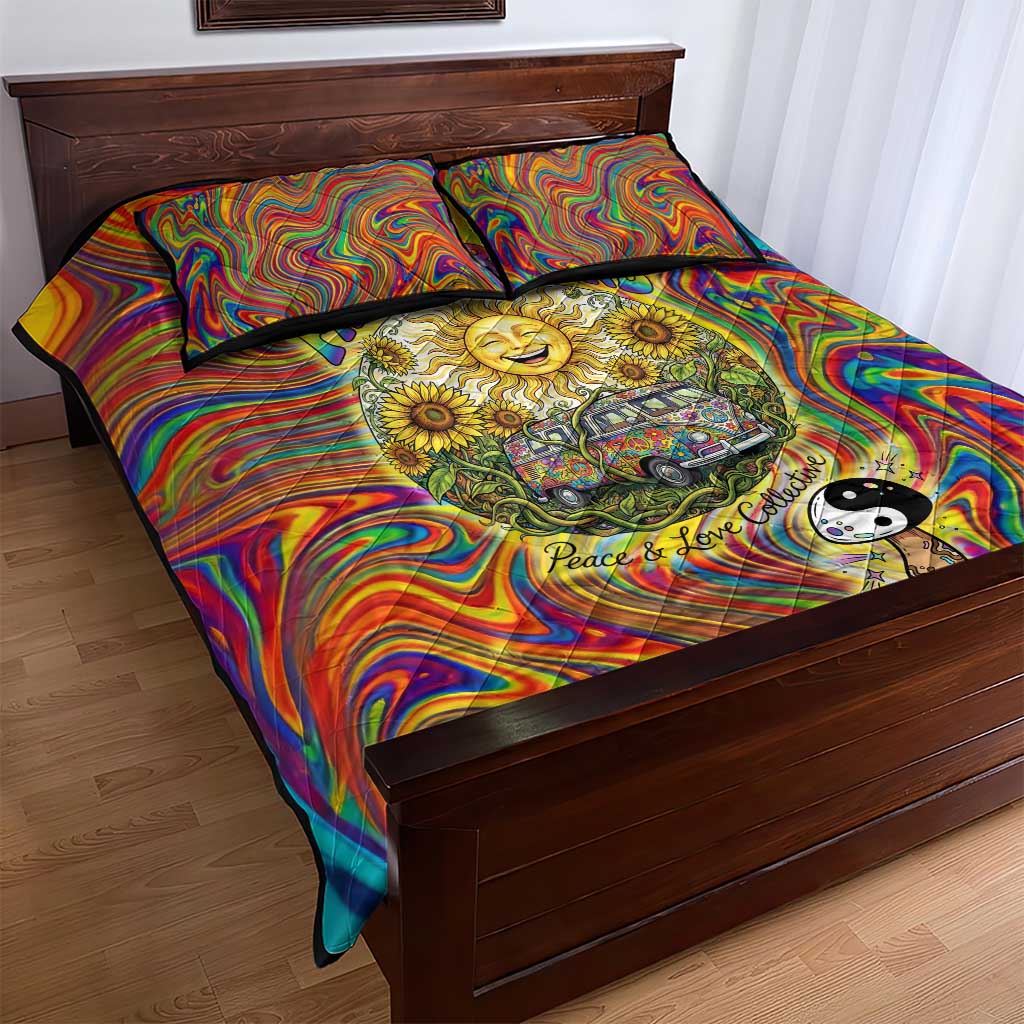 Free Your Mind Peace Love Collective Quilt Bed Set Psychedelic Hippie Vibes