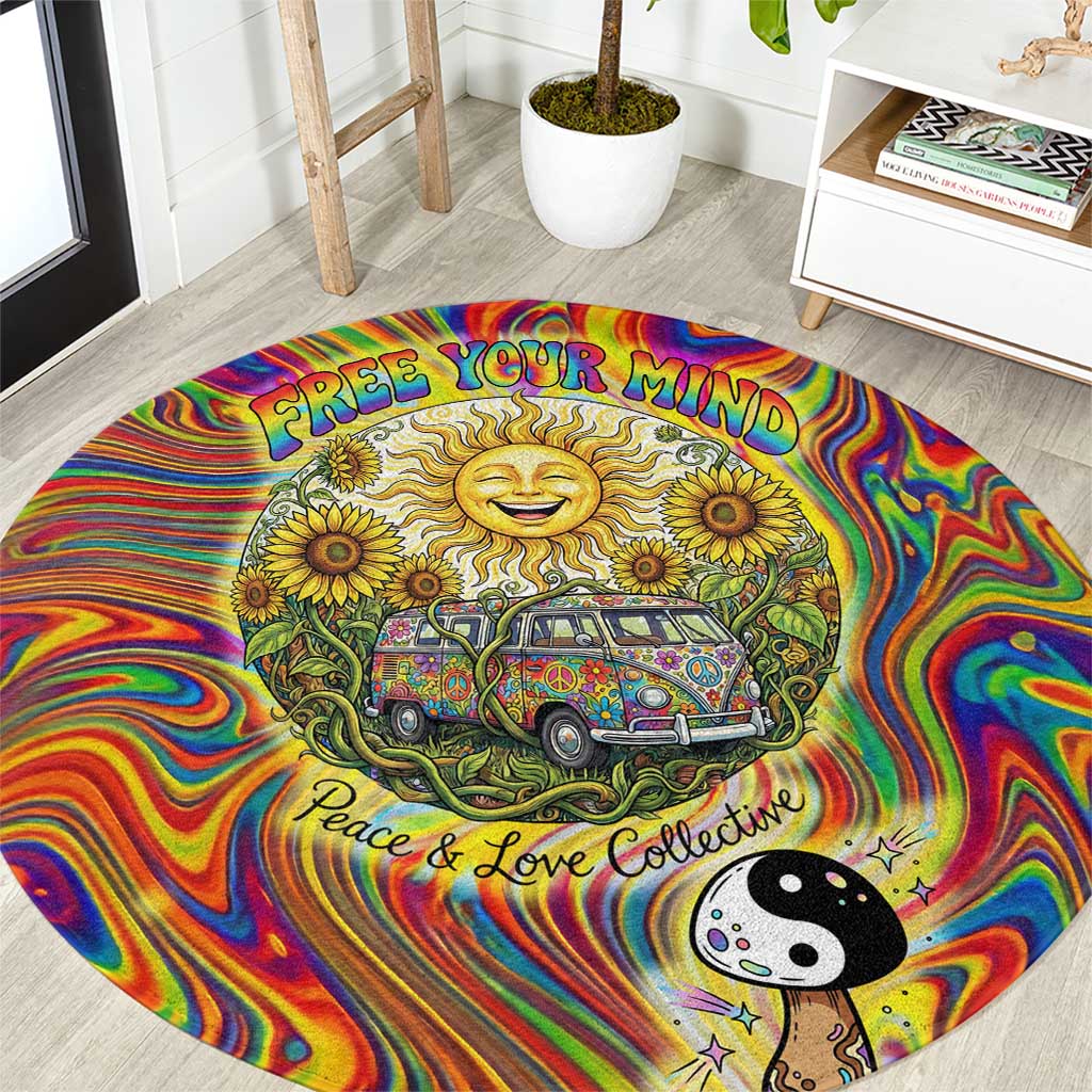 Free Your Mind Peace Love Collective Round Carpet Psychedelic Hippie Vibes