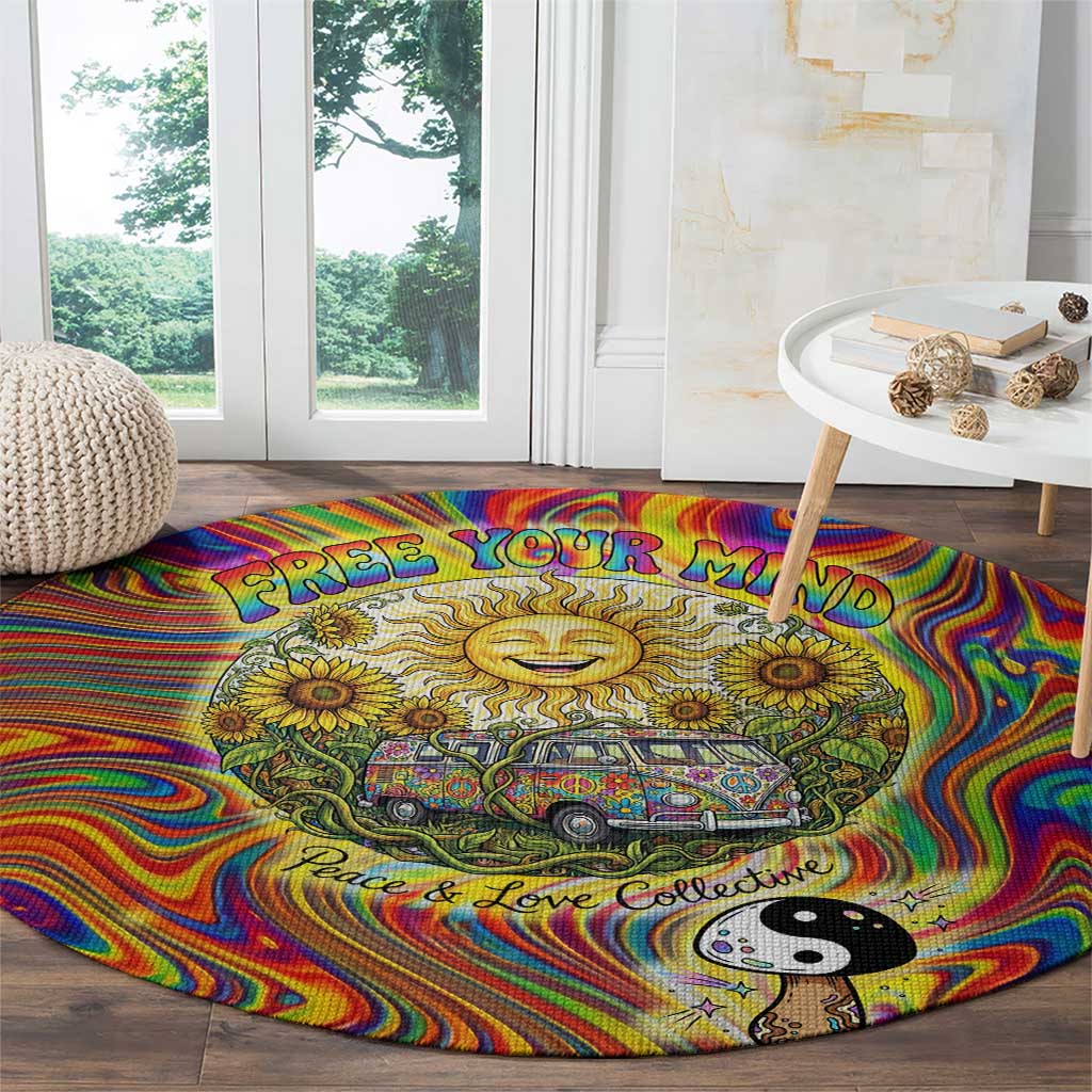 Free Your Mind Peace Love Collective Round Carpet Psychedelic Hippie Vibes
